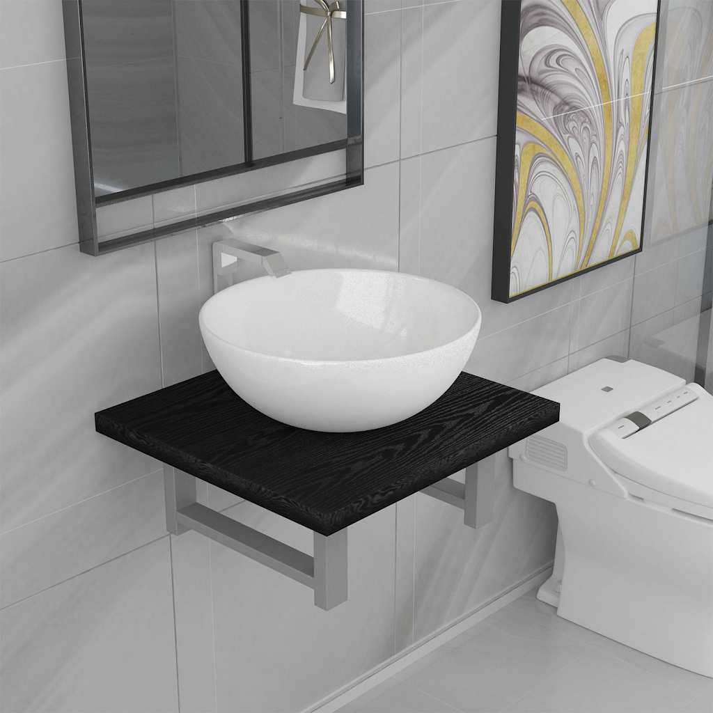 Set Mobili da Bagno 2 pz Ceramica Nero vidaXL