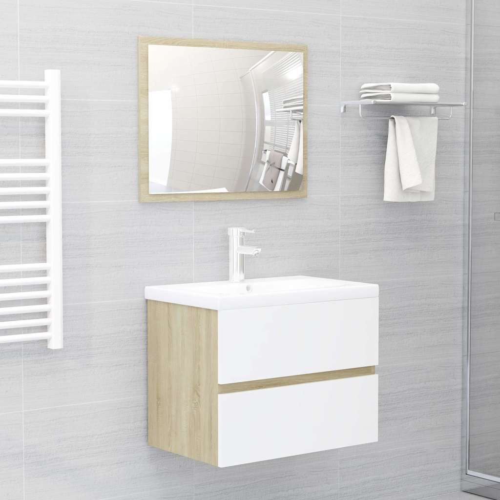 Set Mobili da Bagno Bianco e Rovere Sonoma in Legno Multistrato vidaXL