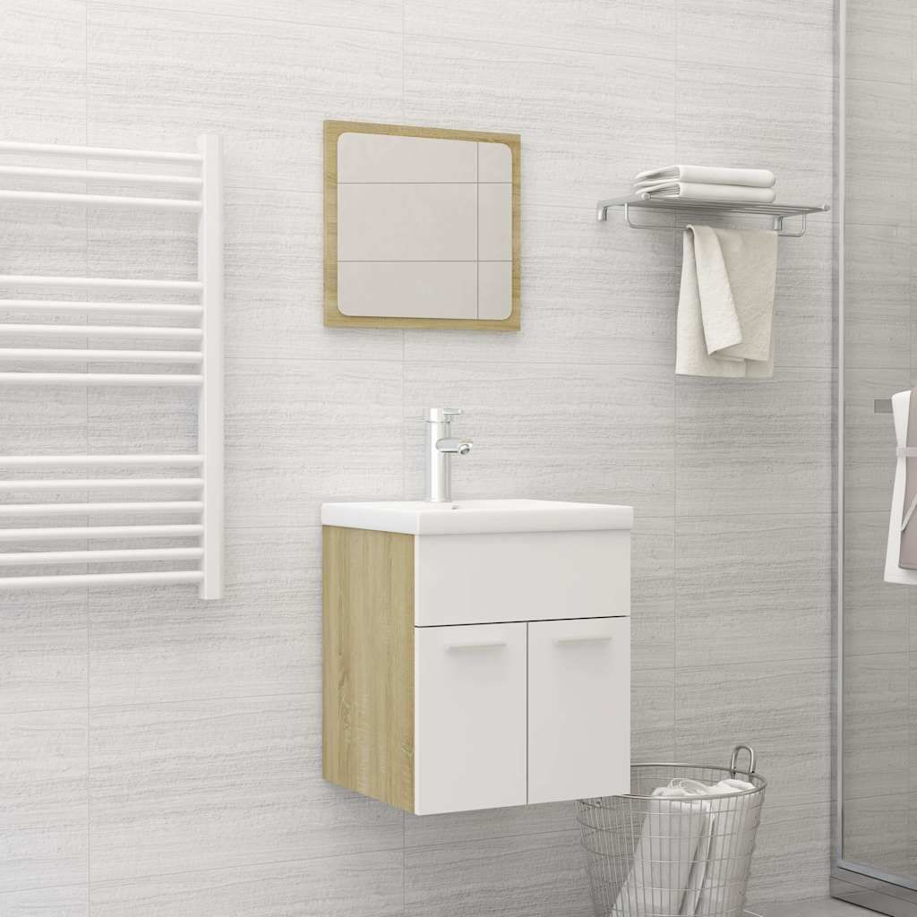 Set Mobili da Bagno Bianco e Rovere Sonoma in Legno Multistrato vidaXL