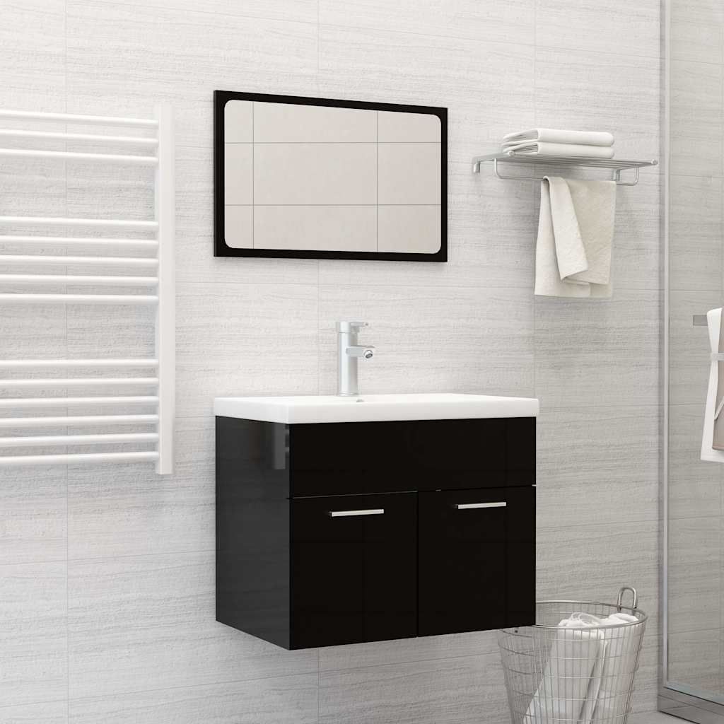 Set Mobili da Bagno Nero Lucido in Truciolato vidaXL