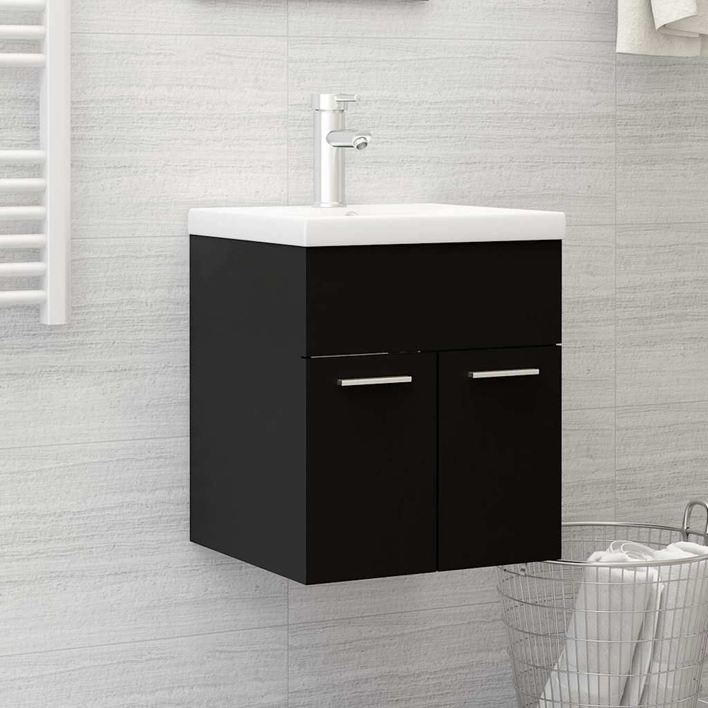 Mobile da Bagno con Lavabo Integrato Nero in Truciolato vidaXL