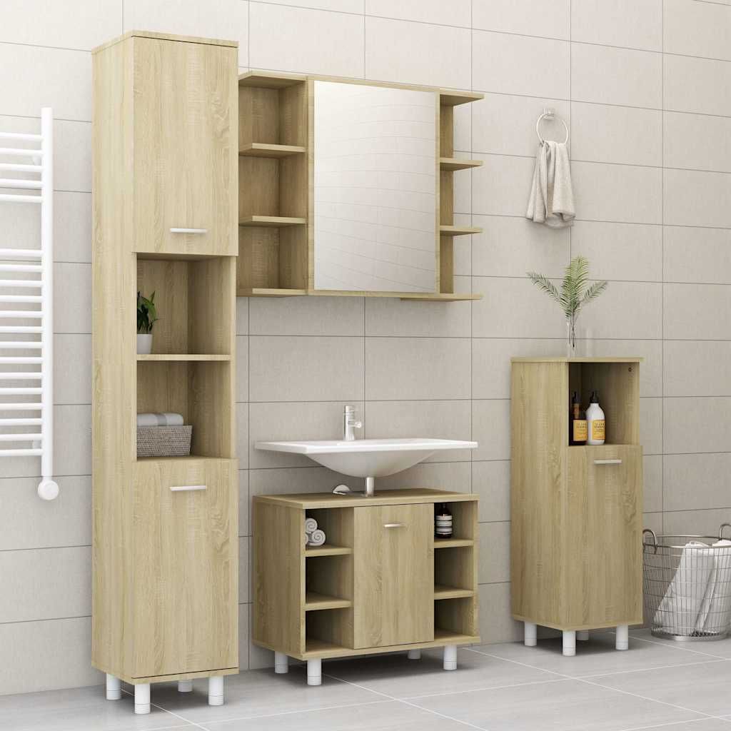 Set Mobili da Bagno 4 pz Rovere Sonoma in Truciolato vidaXL