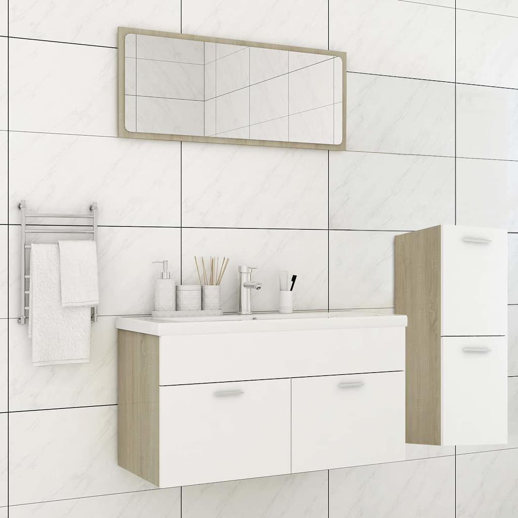 Set Mobili da Bagno Bianco e Rovere Sonoma in Legno Multistrato vidaXL