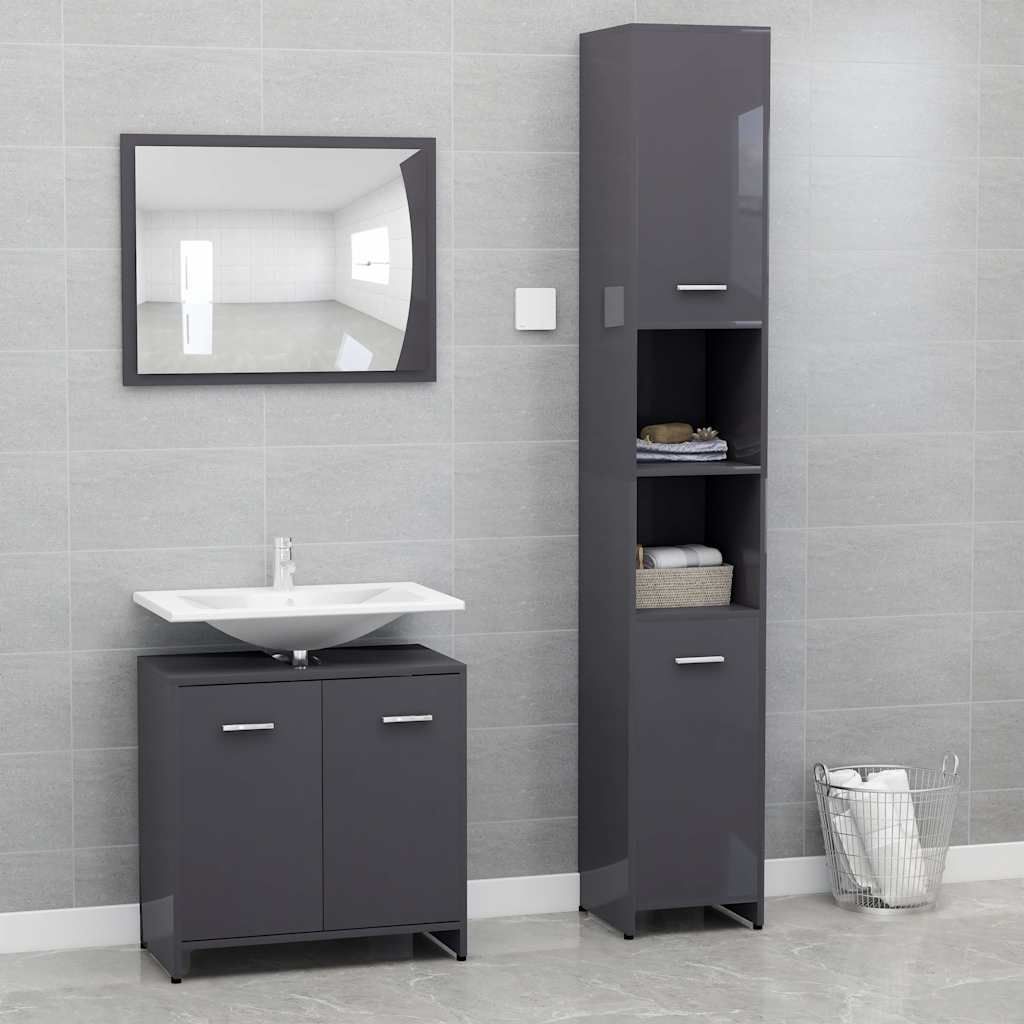 Set Mobili da Bagno 3 pz Grigio Lucido in Truciolato vidaXL