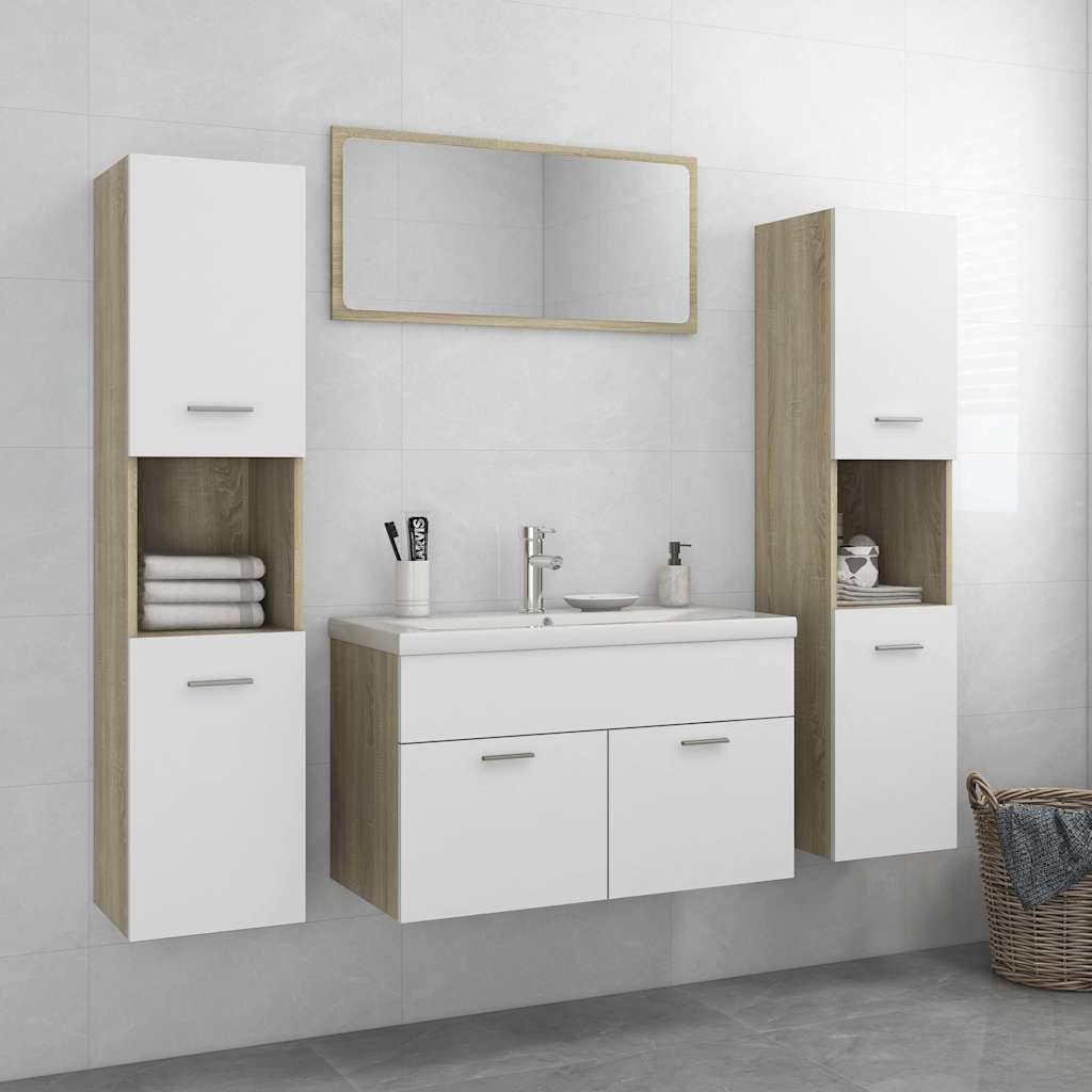 Set Mobili da Bagno Bianco e Rovere Sonoma in Truciolato vidaXL
