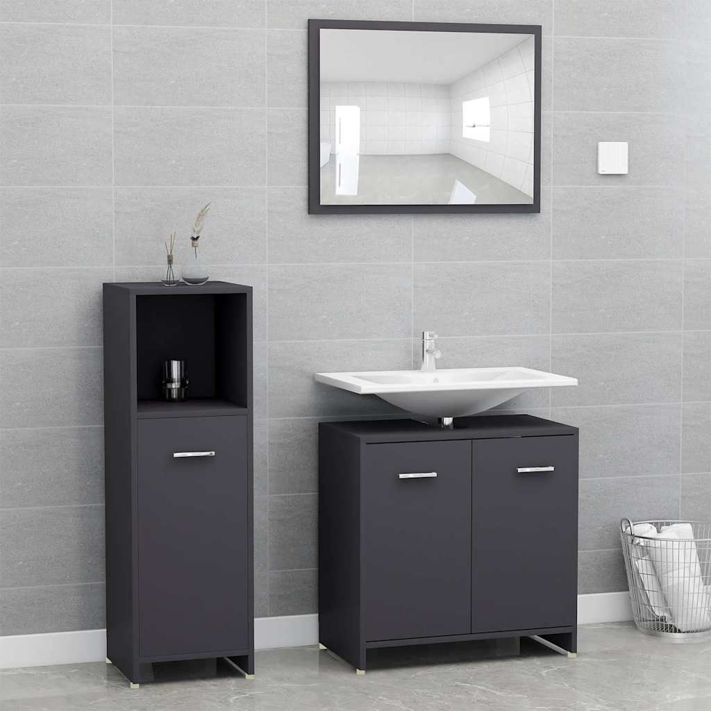 Set Mobili da Bagno 3 pz Grigio in Truciolato vidaXL