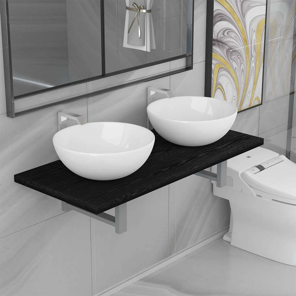 Set Mobili da Bagno 3 pz Ceramica Nero vidaXL