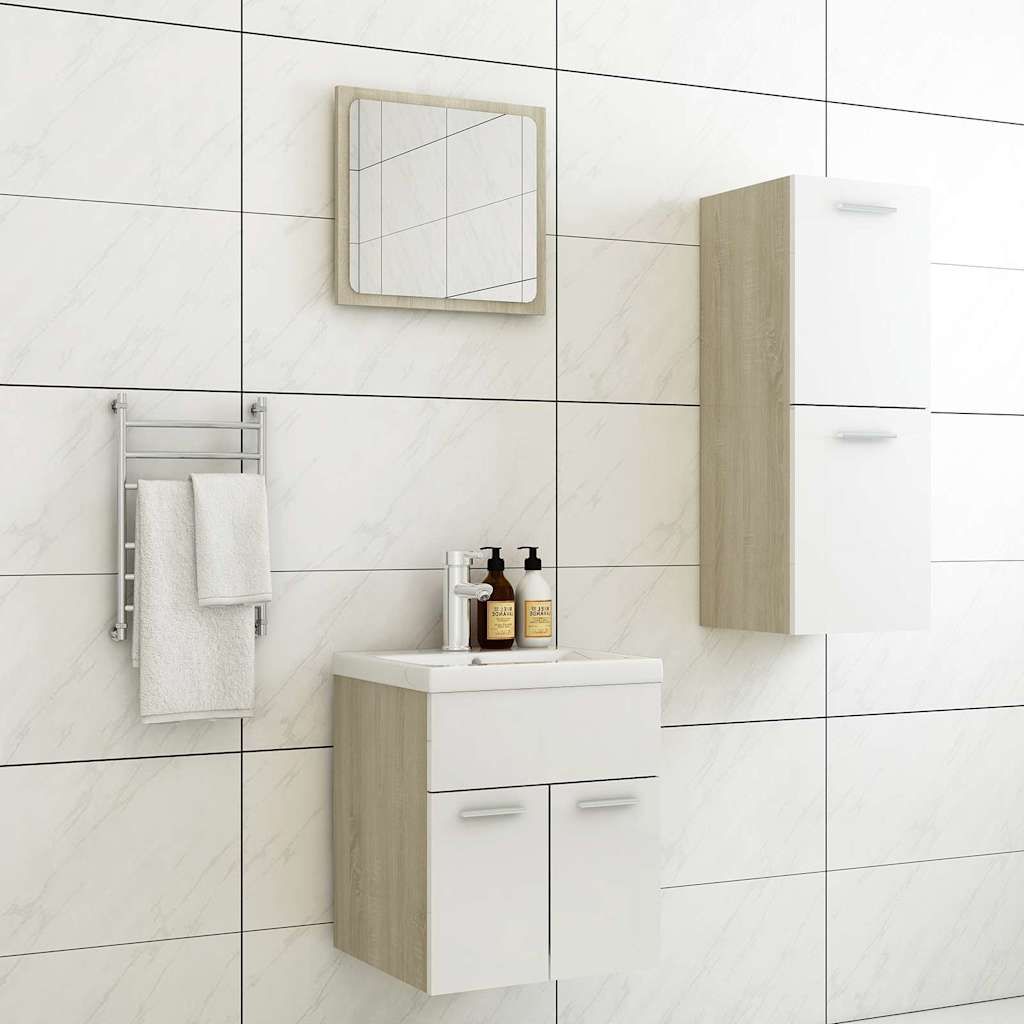Set Mobili da Bagno Bianco e Rovere Sonoma in Truciolato vidaXL