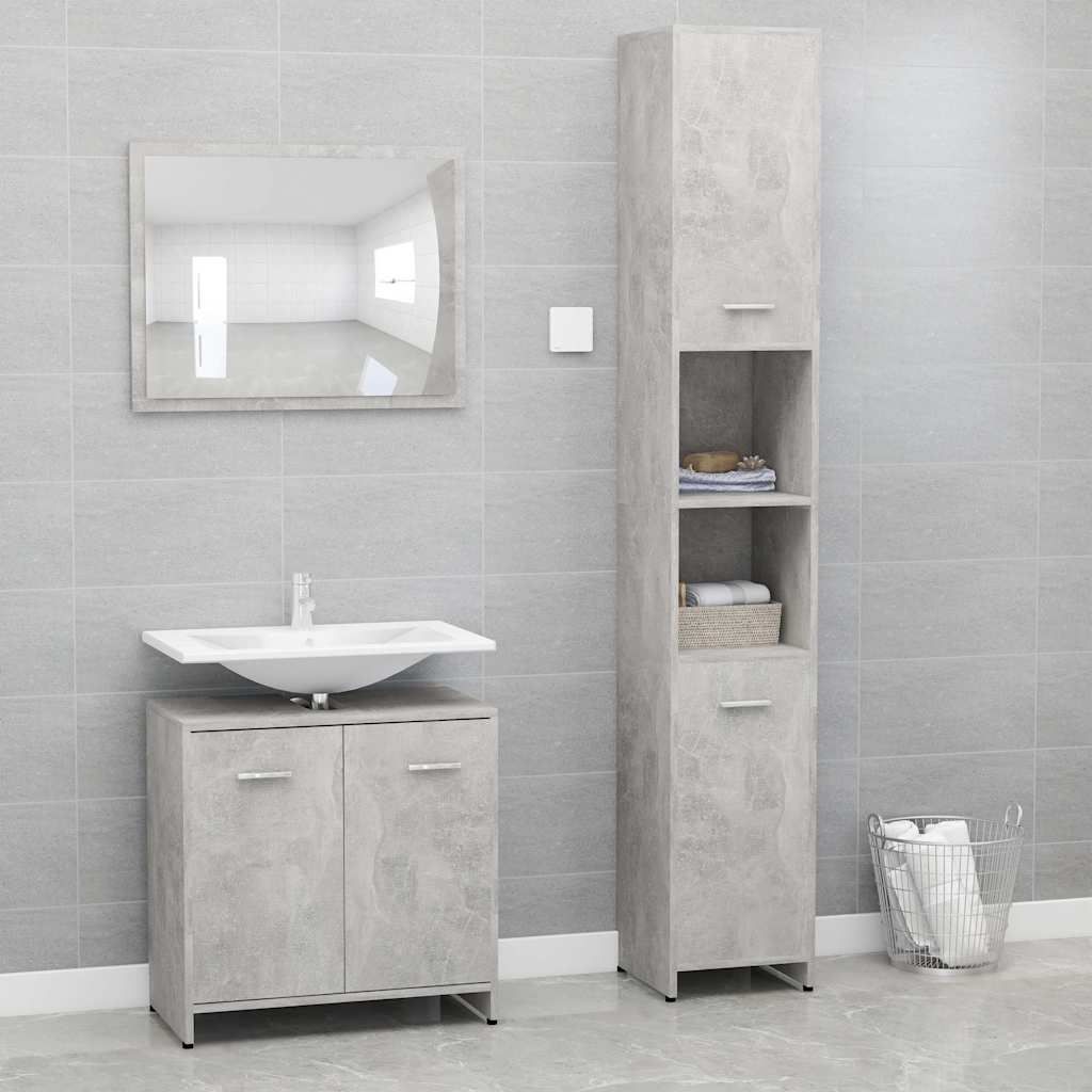 Set Mobili da Bagno 3 pz Grigio Cemento in Truciolato vidaXL