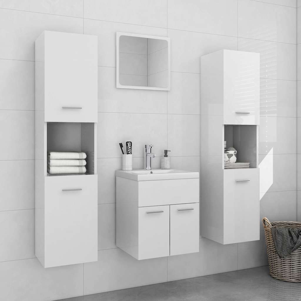 Set Mobili da Bagno Bianco Lucido in Legno Multistrato vidaXL