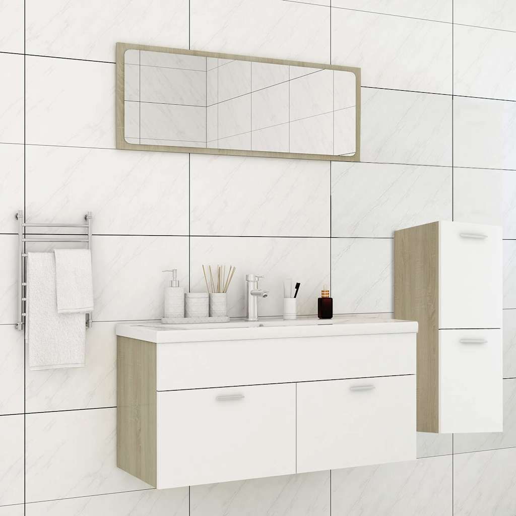 Set Mobili da Bagno Bianco e Rovere Sonoma in Legno Multistrato vidaXL
