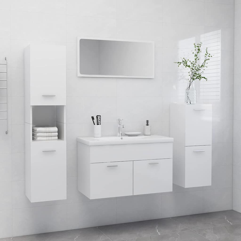 Set Mobili da Bagno Bianco Lucido in Legno Multistrato vidaXL