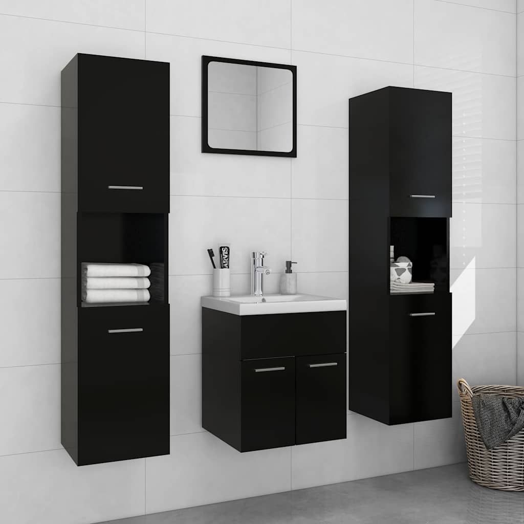 Set Mobili da Bagno Nero in Truciolato vidaXL