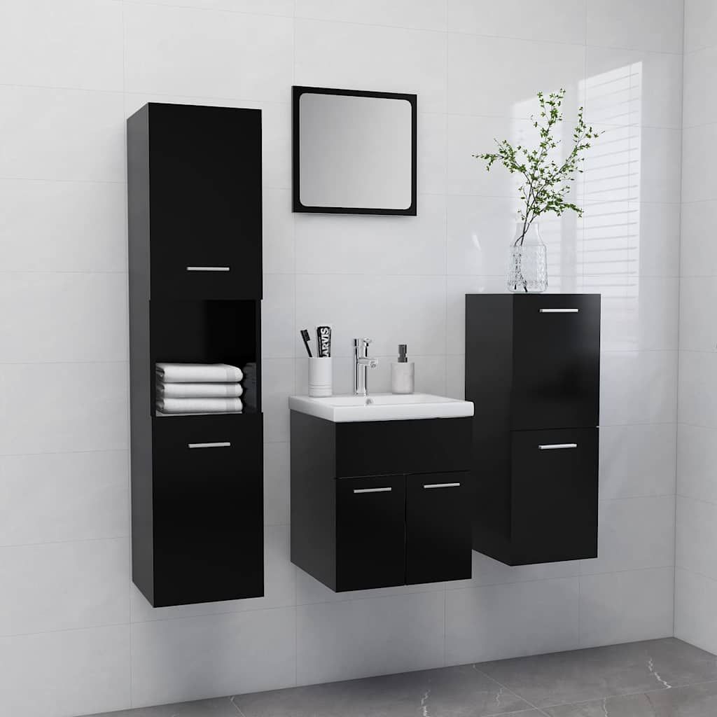 Set Mobili da Bagno Nero in Legno Multistrato vidaXL