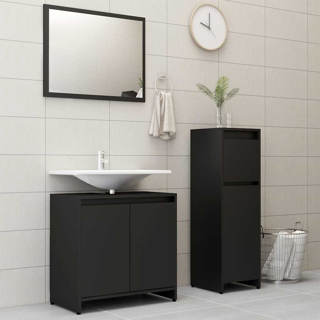 Set Mobili da Bagno 3 pz Nero in Truciolato vidaXL