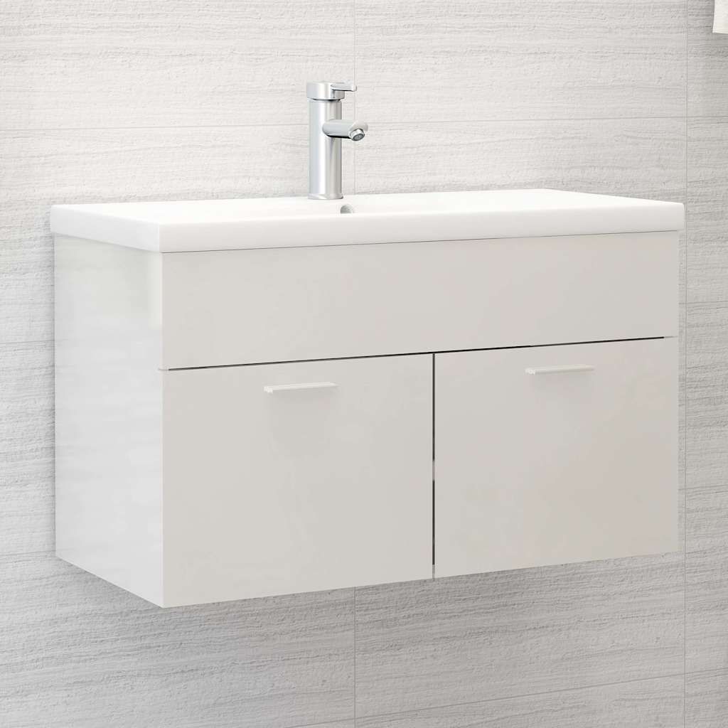 Mobile Bagno con Lavabo Integrato Bianco Lucido in Truciolato vidaXL
