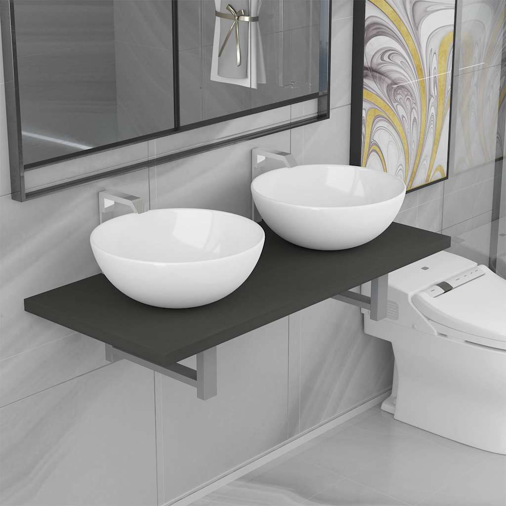 Set Mobili da Bagno 3 pz Ceramica Grigio vidaXL