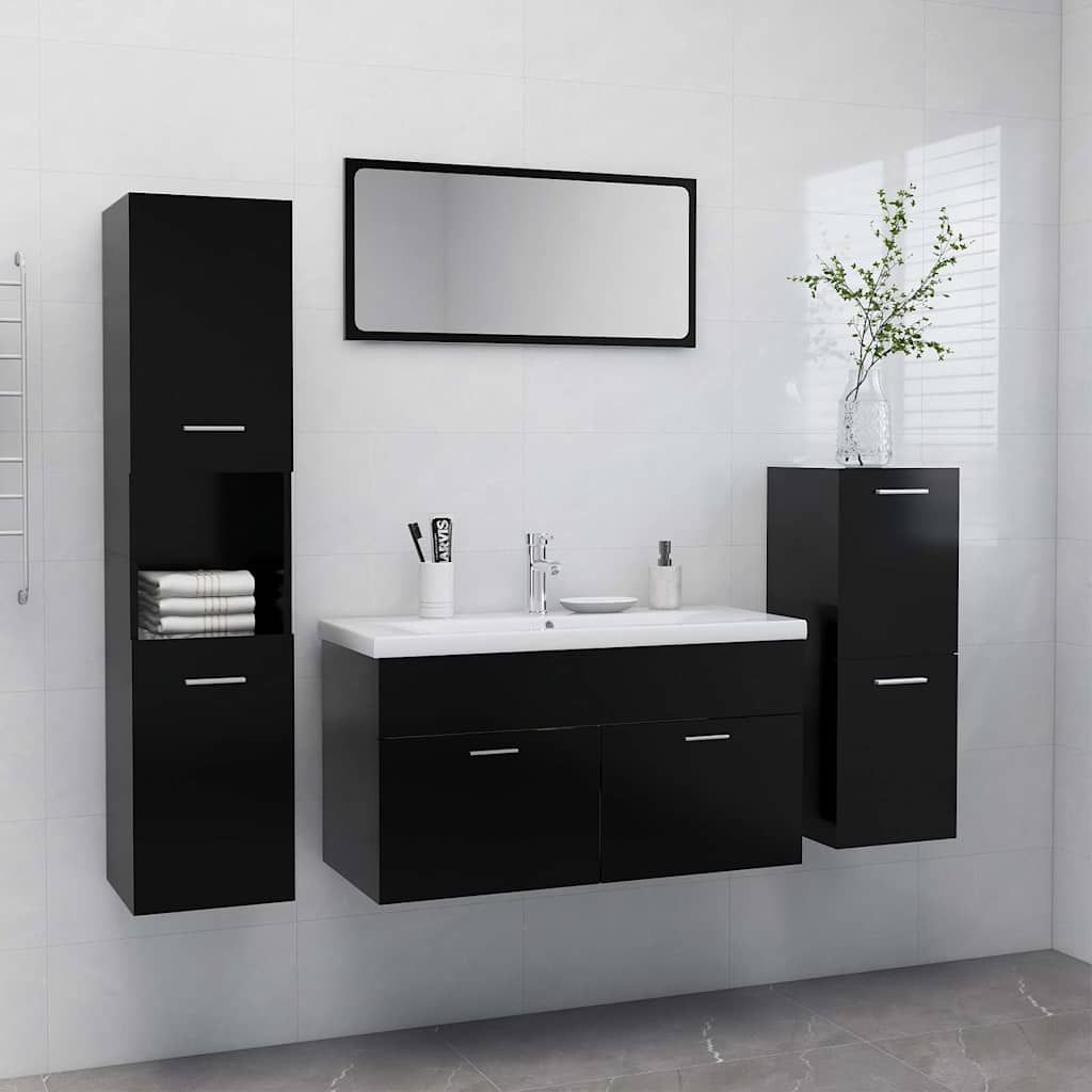 Set Mobili da Bagno Nero in Legno Multistrato vidaXL