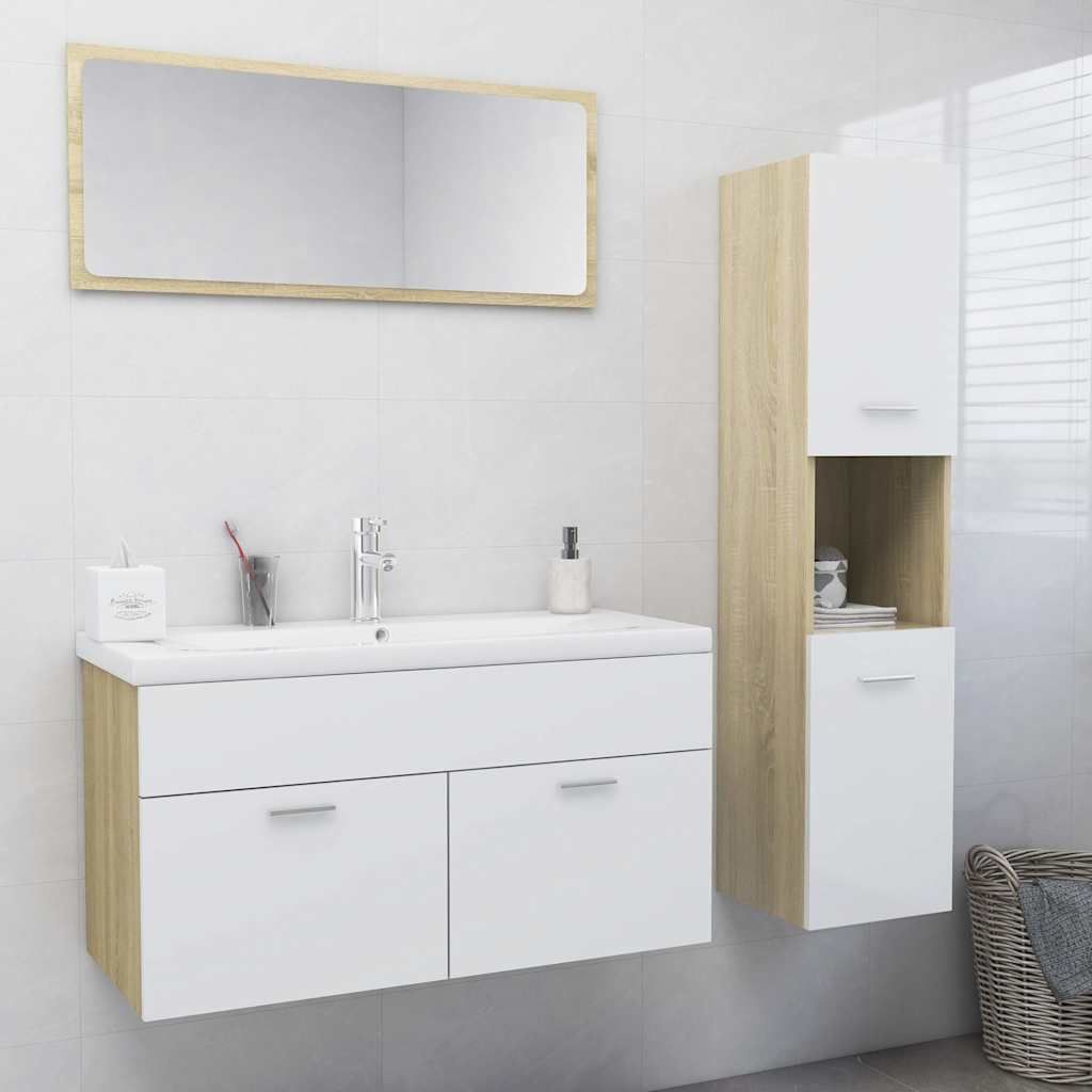 Set Mobili da Bagno Bianco e Rovere Sonoma in Legno Multistrato vidaXL