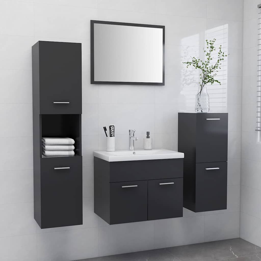 Set Mobili da Bagno Grigio Lucido in Legno Multistrato vidaXL