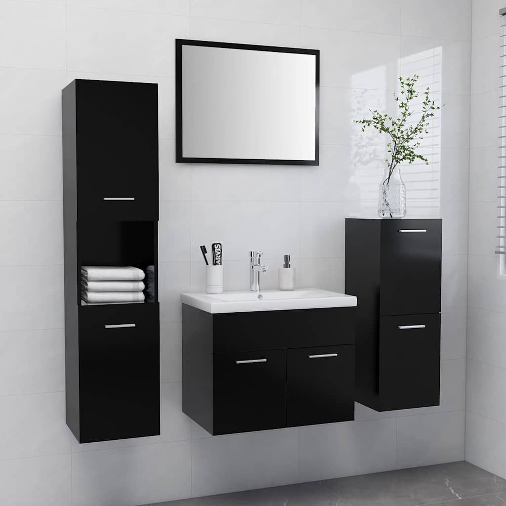 Set Mobili da Bagno Nero in Legno Multistrato vidaXL