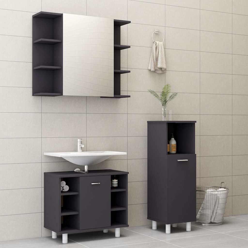 Set Mobili da Bagno 3 pz Grigio in Truciolato vidaXL