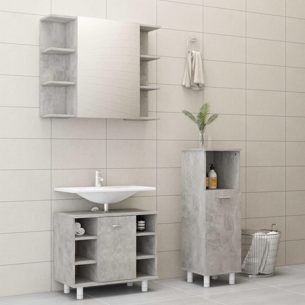 Set Mobili da Bagno 3 pz Grigio Cemento in Truciolato vidaXL