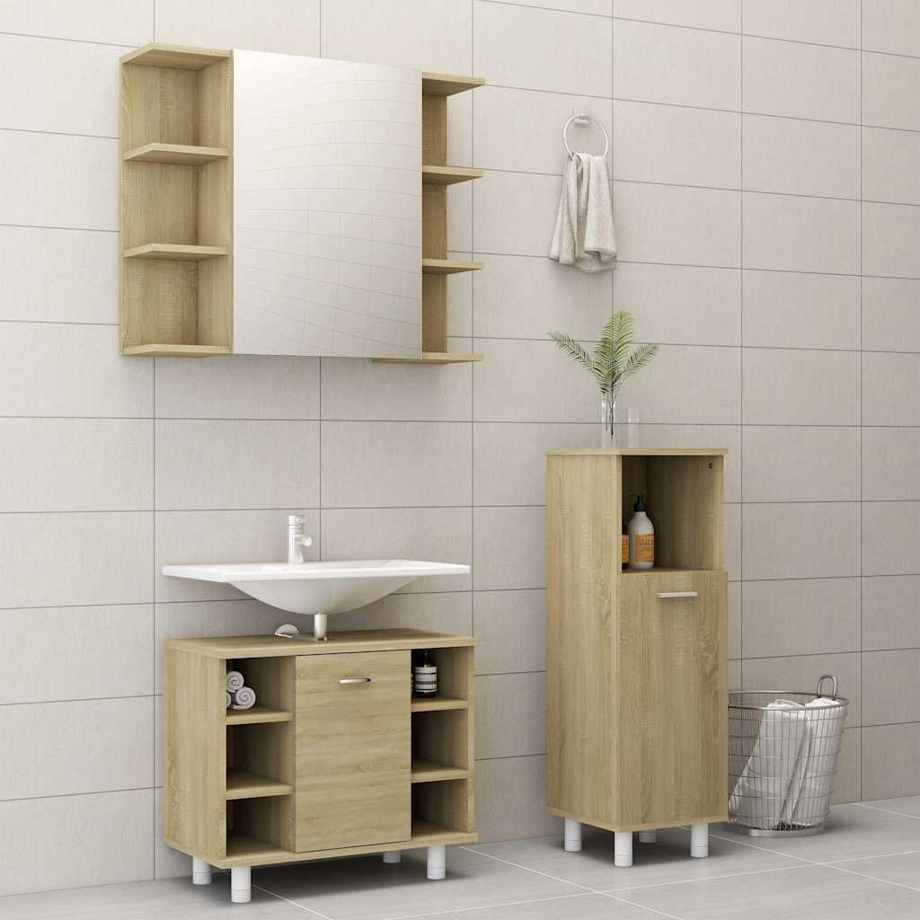 Set Mobili da Bagno 3 pz Rovere Sonoma in Truciolato vidaXL