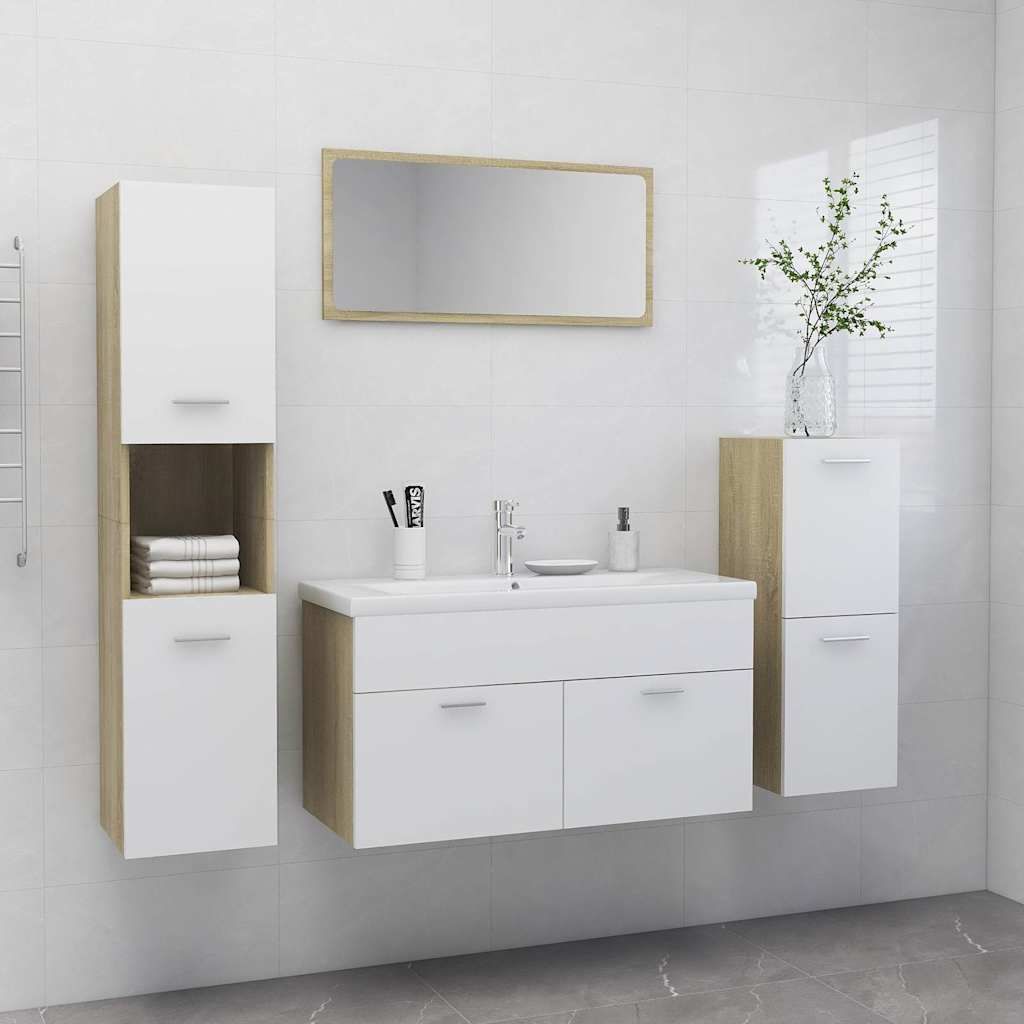 Set Mobili da Bagno Bianco e Rovere Sonoma in Truciolato vidaXL