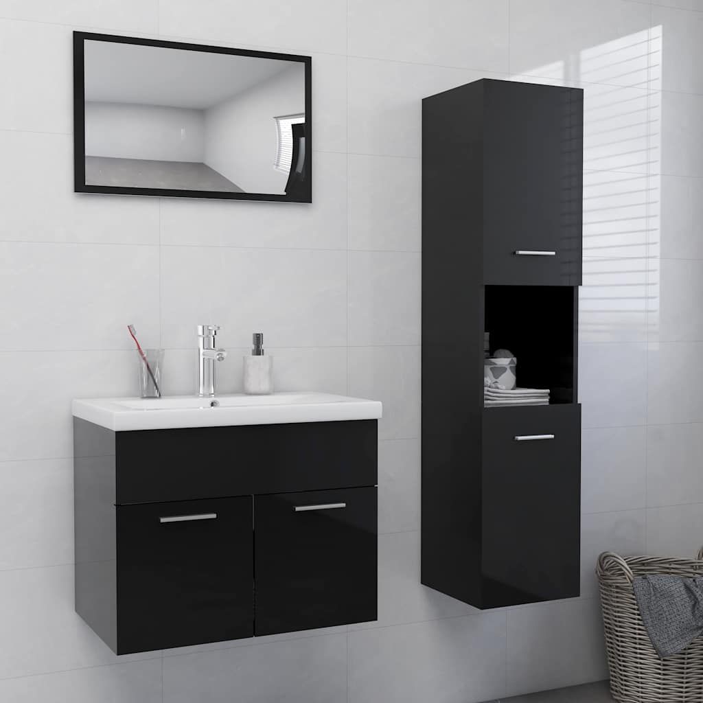 Set Mobili da Bagno Nero Lucido in Legno Multistrato vidaXL
