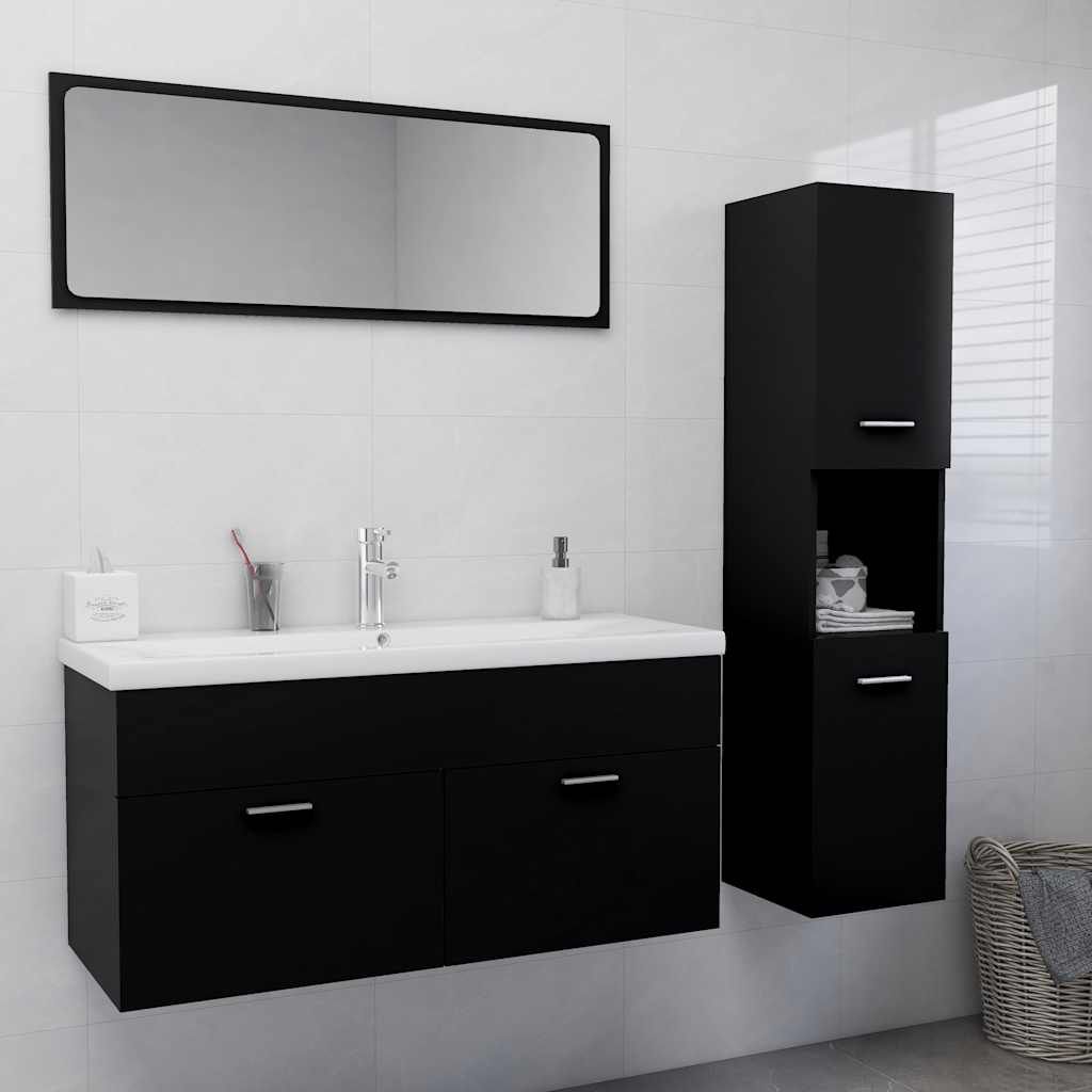 Set Mobili da Bagno Nero in Legno Multistrato vidaXL