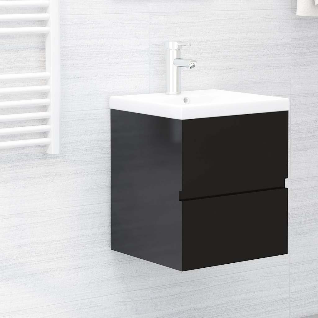 Mobile con Lavabo Integrato Nero Lucido in Legno Multistrato vidaXL