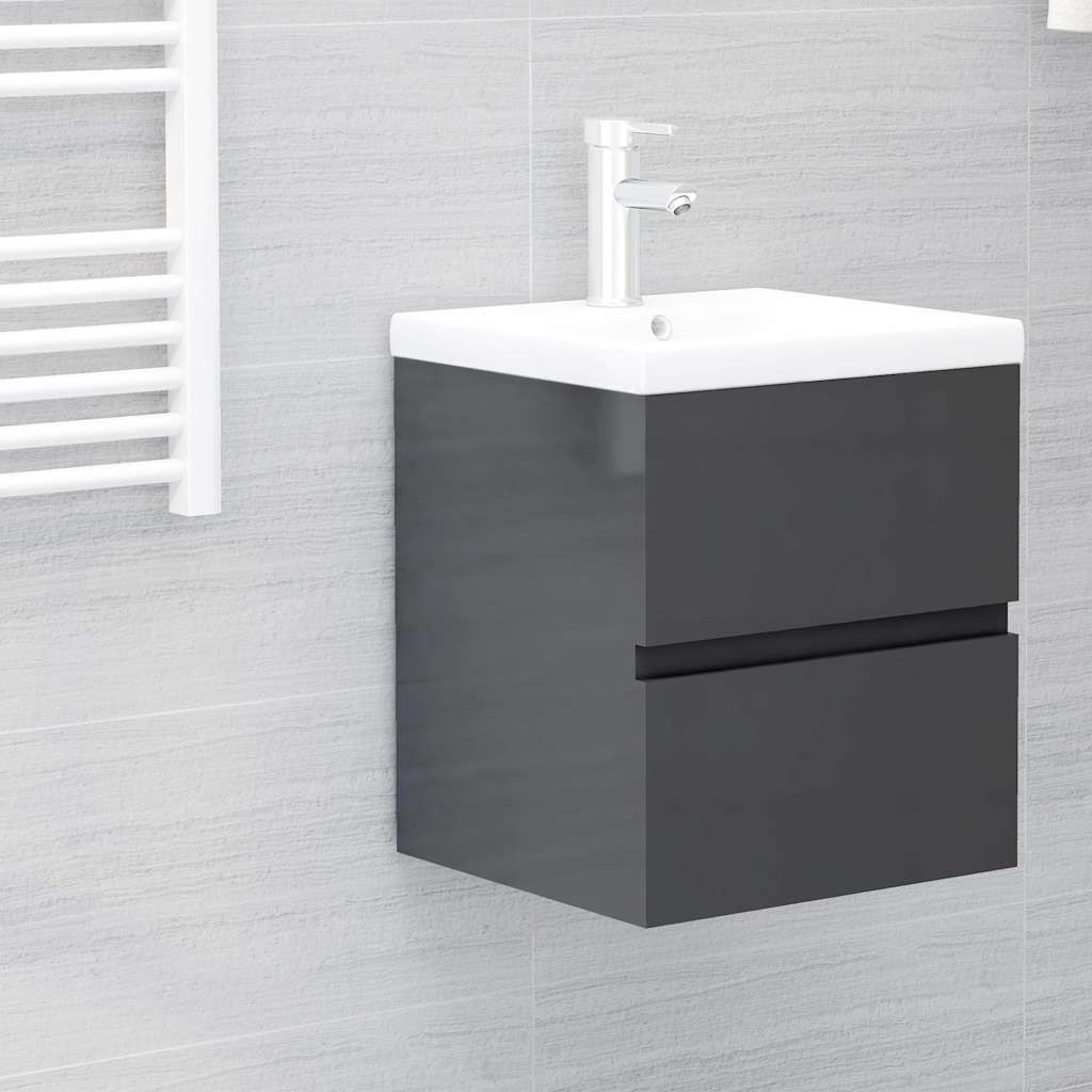 Mobile con Lavabo Integrato Grigio Lucido in Legno Multistrato vidaXL
