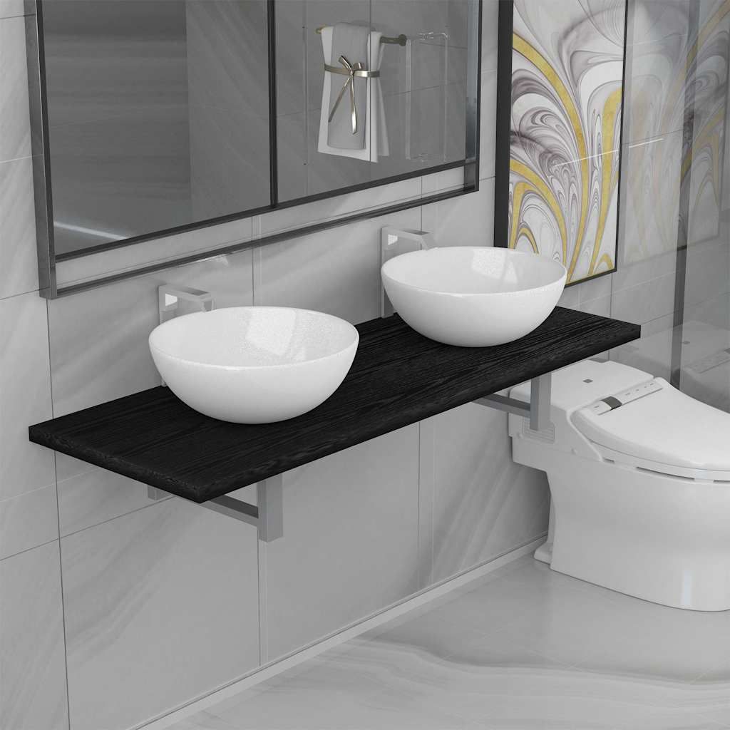 Set Mobili da Bagno 3 pz Ceramica Nero vidaXL