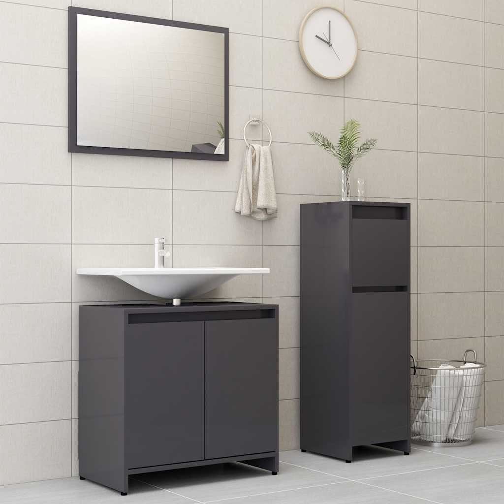 Set Mobili da Bagno 3 pz Grigio Lucido in Truciolato vidaXL