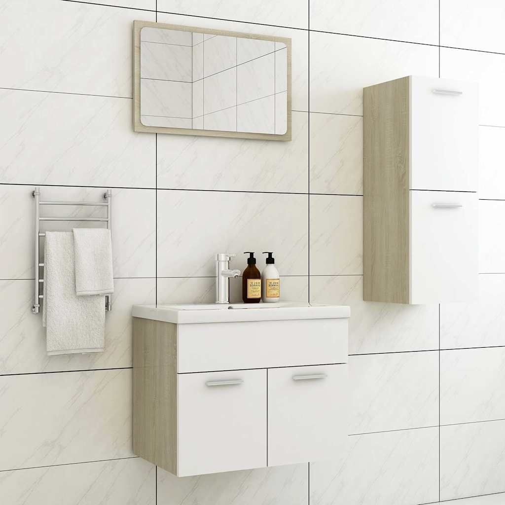 Set Mobili da Bagno Bianco e Rovere Sonoma in Truciolato vidaXL