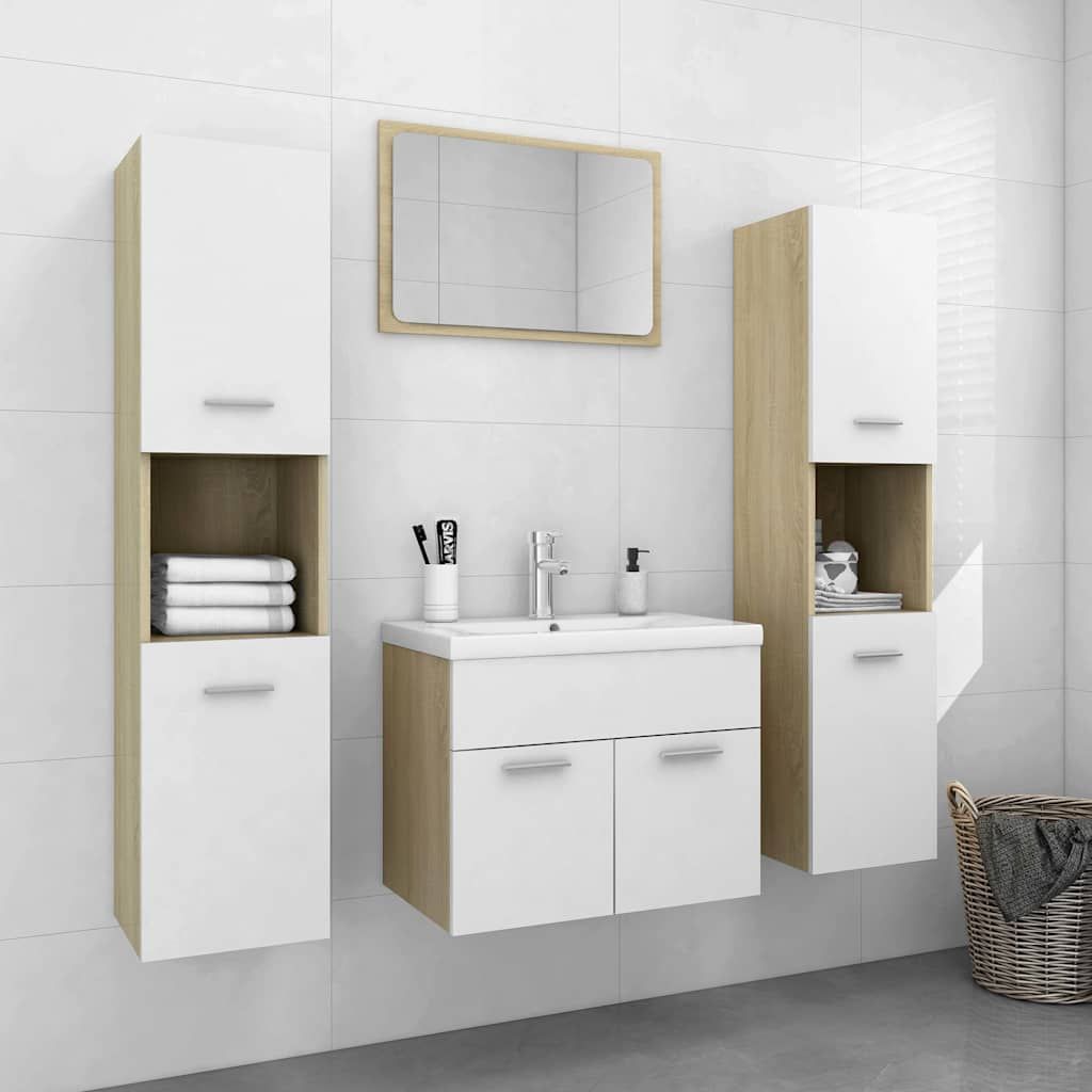 Set Mobili da Bagno Bianco e Rovere Sonoma in Legno Multistrato vidaXL