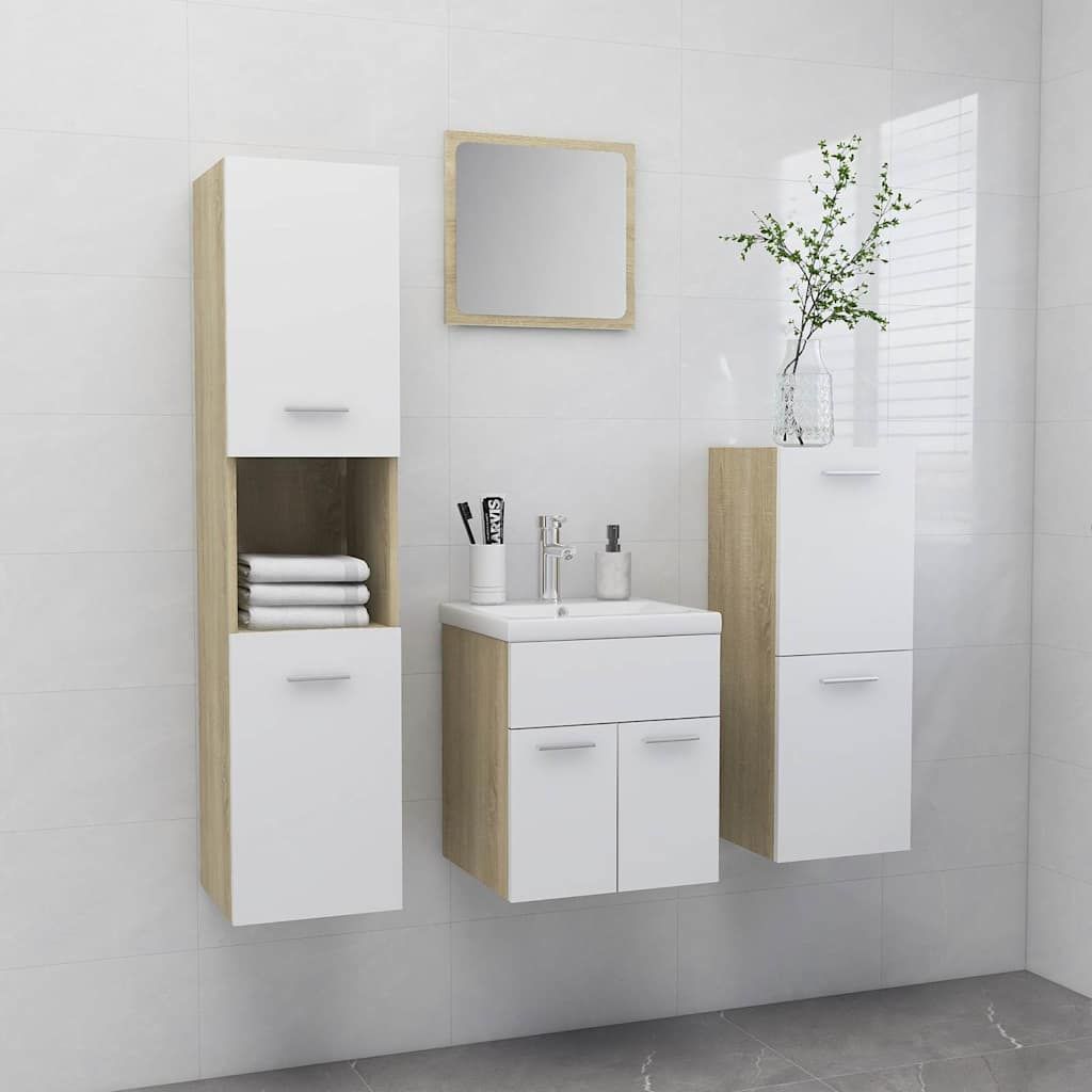 Set Mobili da Bagno Bianco e Rovere Sonoma in Truciolato vidaXL