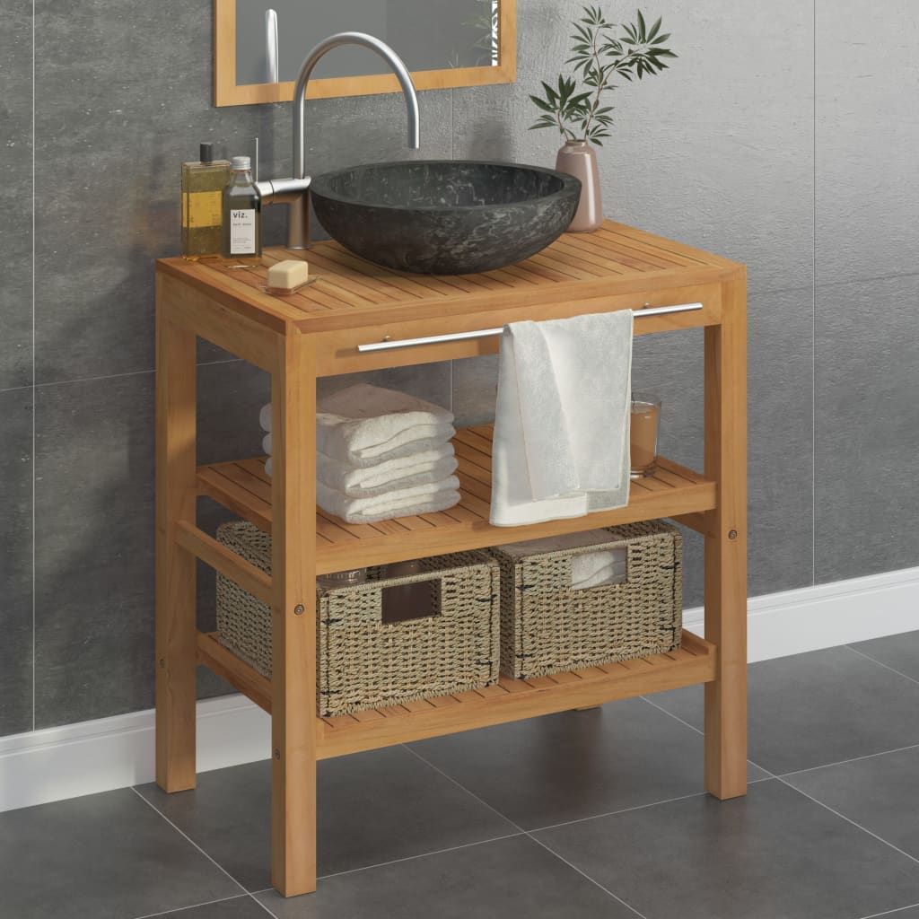 Armadietto da Bagno in Legno di Teak con Lavabo in Marmo Nero vidaXL