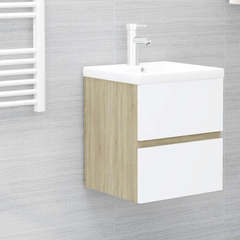 Mobile Lavabo Integrato Bianco Rovere Sonoma Legno Multistrato vidaXL