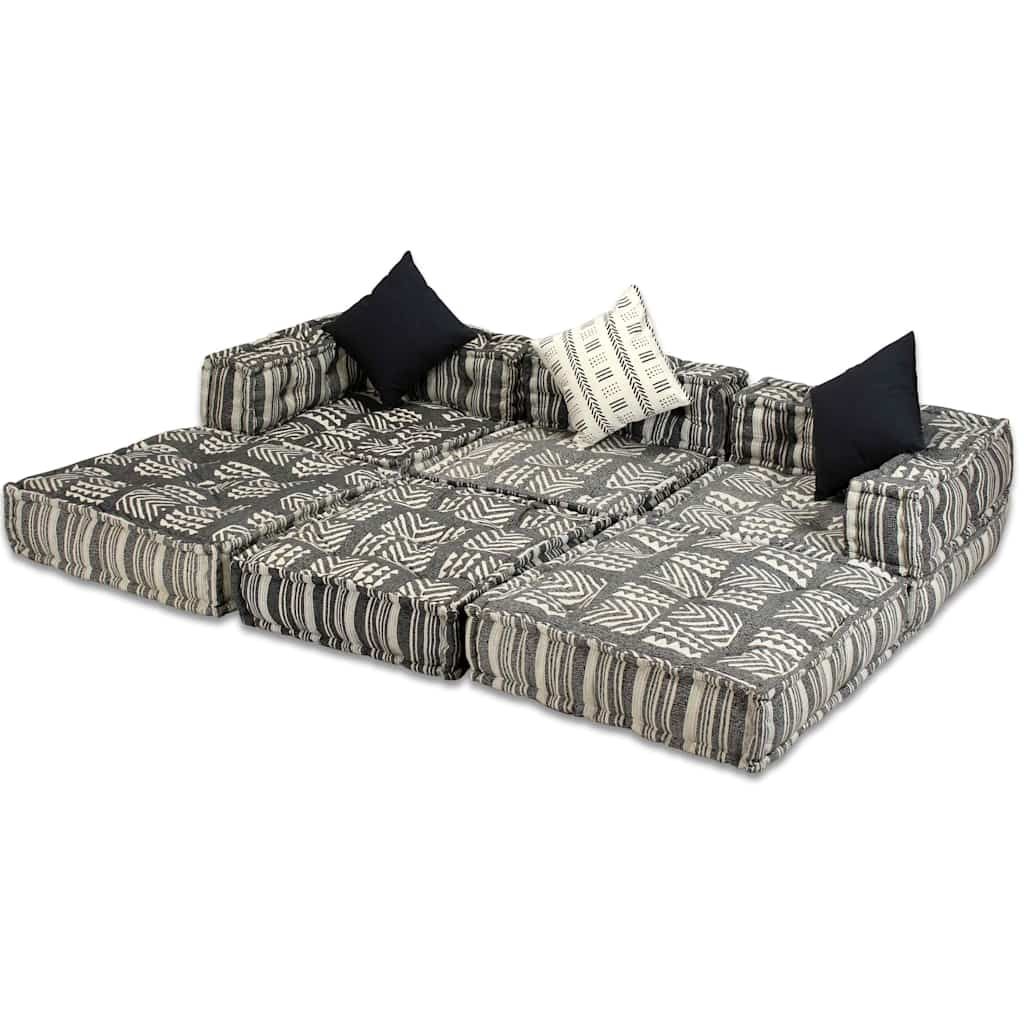 Pouf Modulare a 3 Posti in Tessuto Grigio a Strisce vidaXL