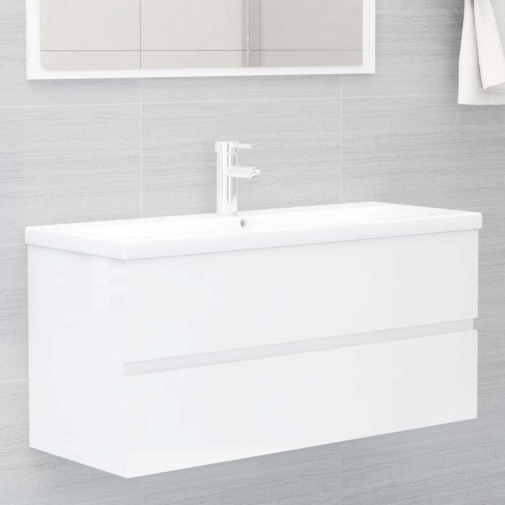 Mobile con Lavabo Integrato Bianco Lucido in Legno Multistrato vidaXL