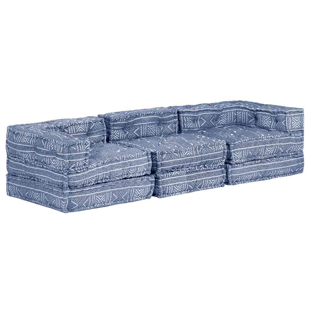 Pouf Modulare a 2 Posti Indaco in Tessuto vidaXL