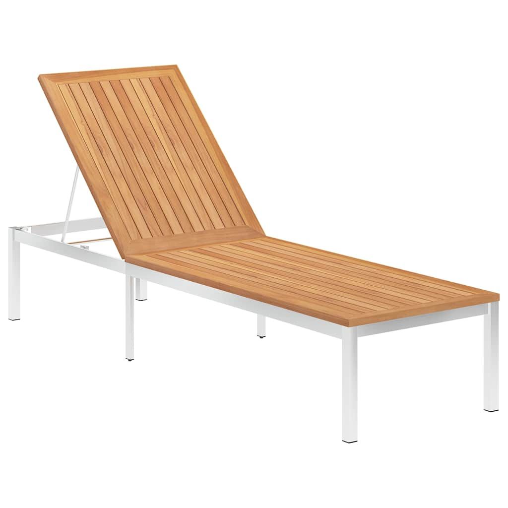 Sdraio con Cuscino in Legno Massello di Teak e Acciaio Inox vidaXL