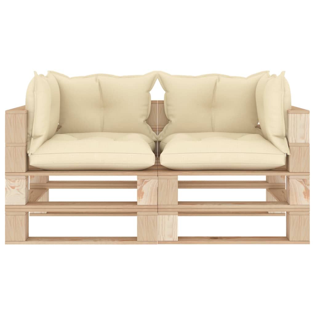Divano da Giardino in Pallet 2 Posti con Cuscini Crema in Legno vidaXL