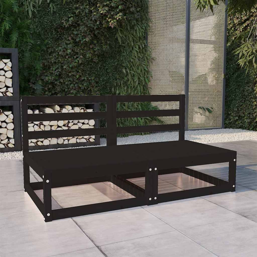 Divano da Giardino a 2 Posti Nero in Legno Massello di Pino vidaXL