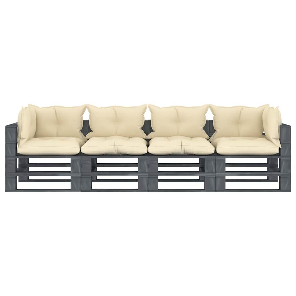 Divano da Giardino in Pallet 4 Posti con Cuscini Crema in Legno vidaXL