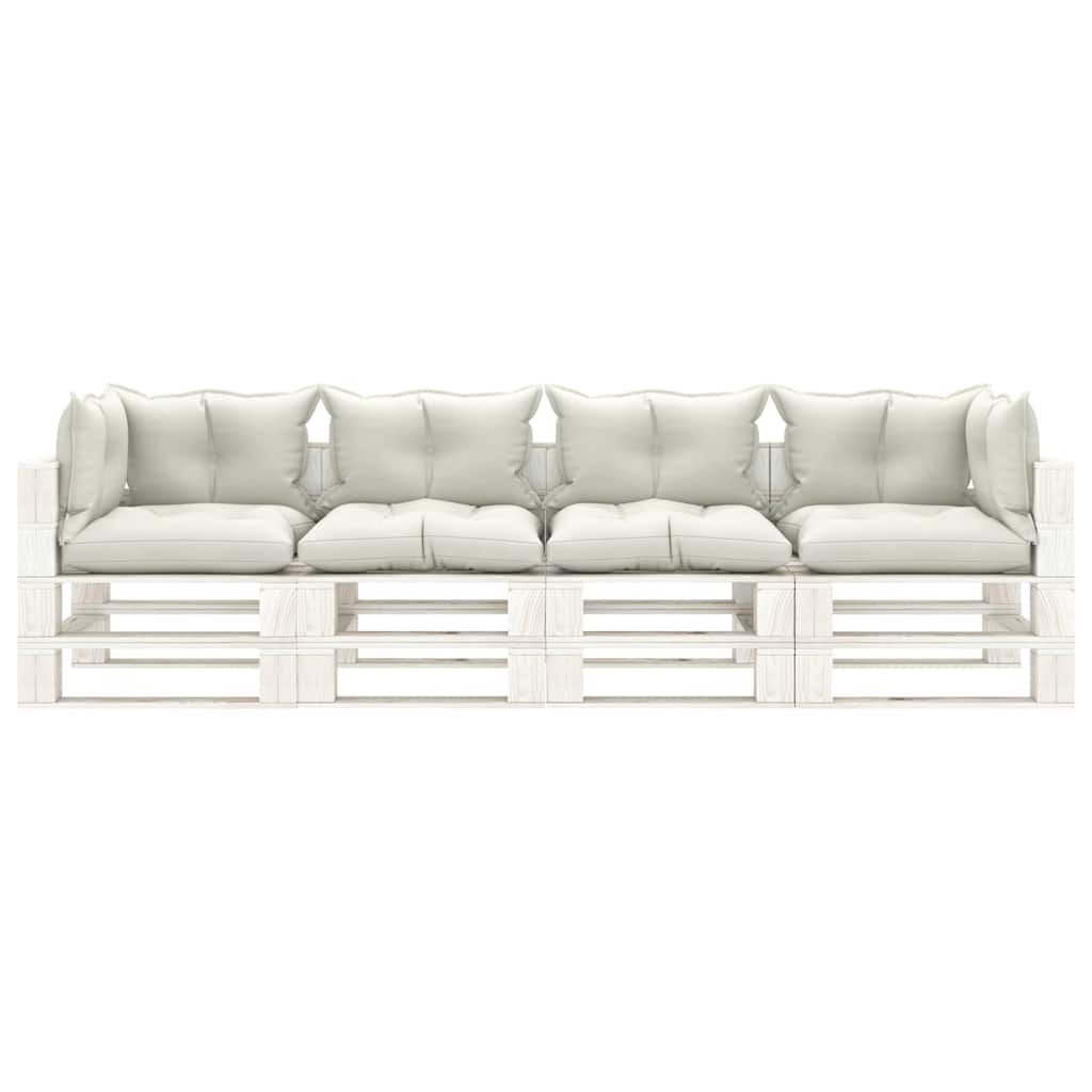 Divano da Giardino in Pallet 4 Posti con Cuscini Beige in Legno vidaXL