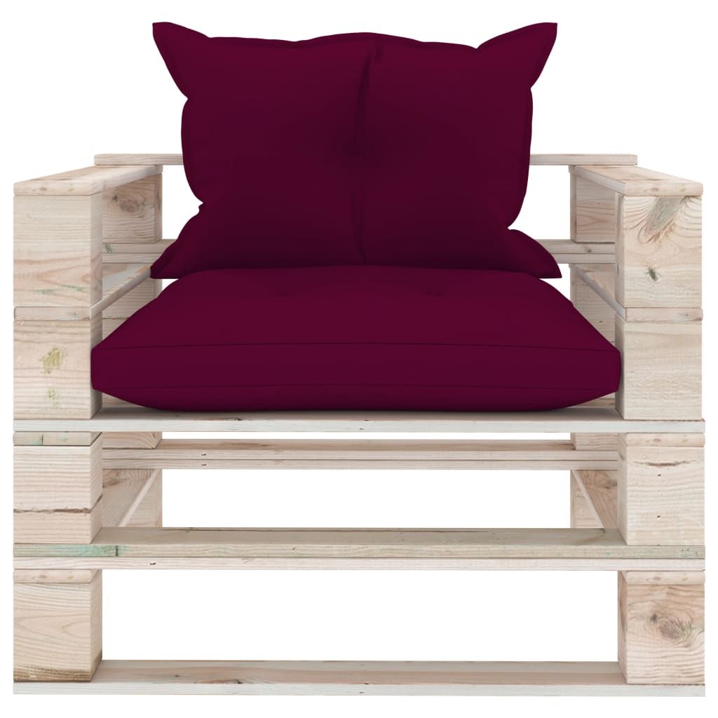 Poltrona Giardino Pallet con Cuscini Rosso Vino Legno di Pino vidaXL