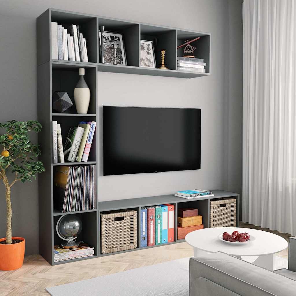 Set Mobili Libreria/Porta TV 3 pz Grigio 180x30x180 cm vidaXL